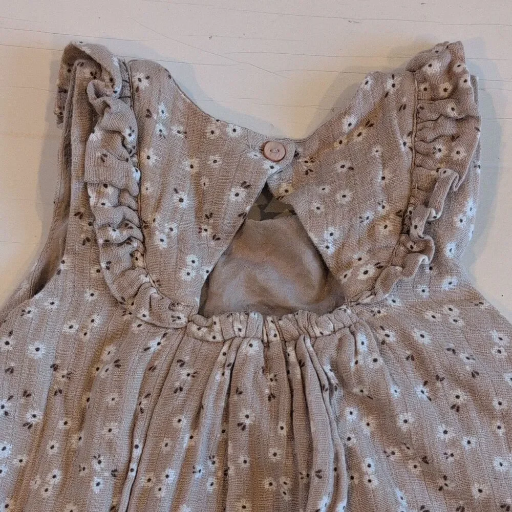 Tahari Girls 4T Beige/White Floral Square Neck Ruffle A-Line Boho Sundress